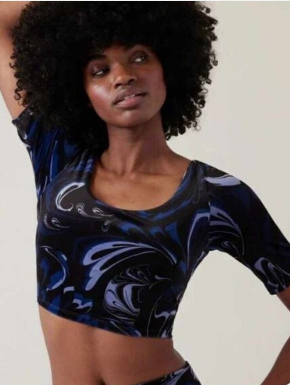 Athleta Black & Blue Swirl Crop Sports Bra